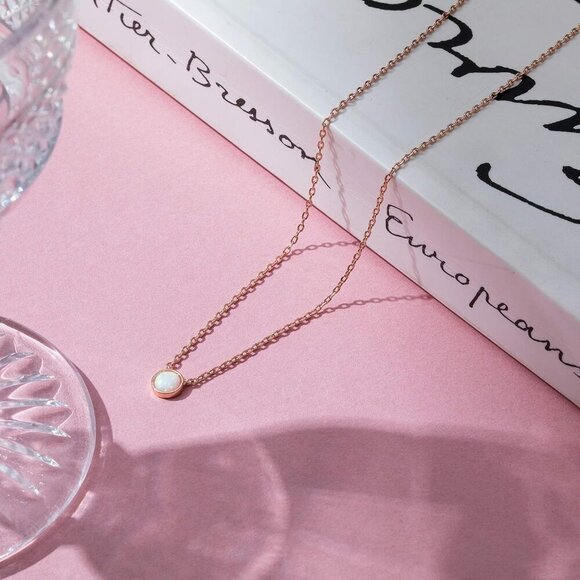 14K Gold Plated Opal Pendant Necklaces for Women | Created Opal Cubic Zirconia D - Picture 3 of 5